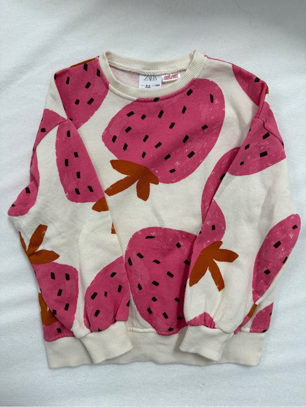 Zara Kids Crewneck Sweatshirt, Strawberry Print, Size 3-4 years